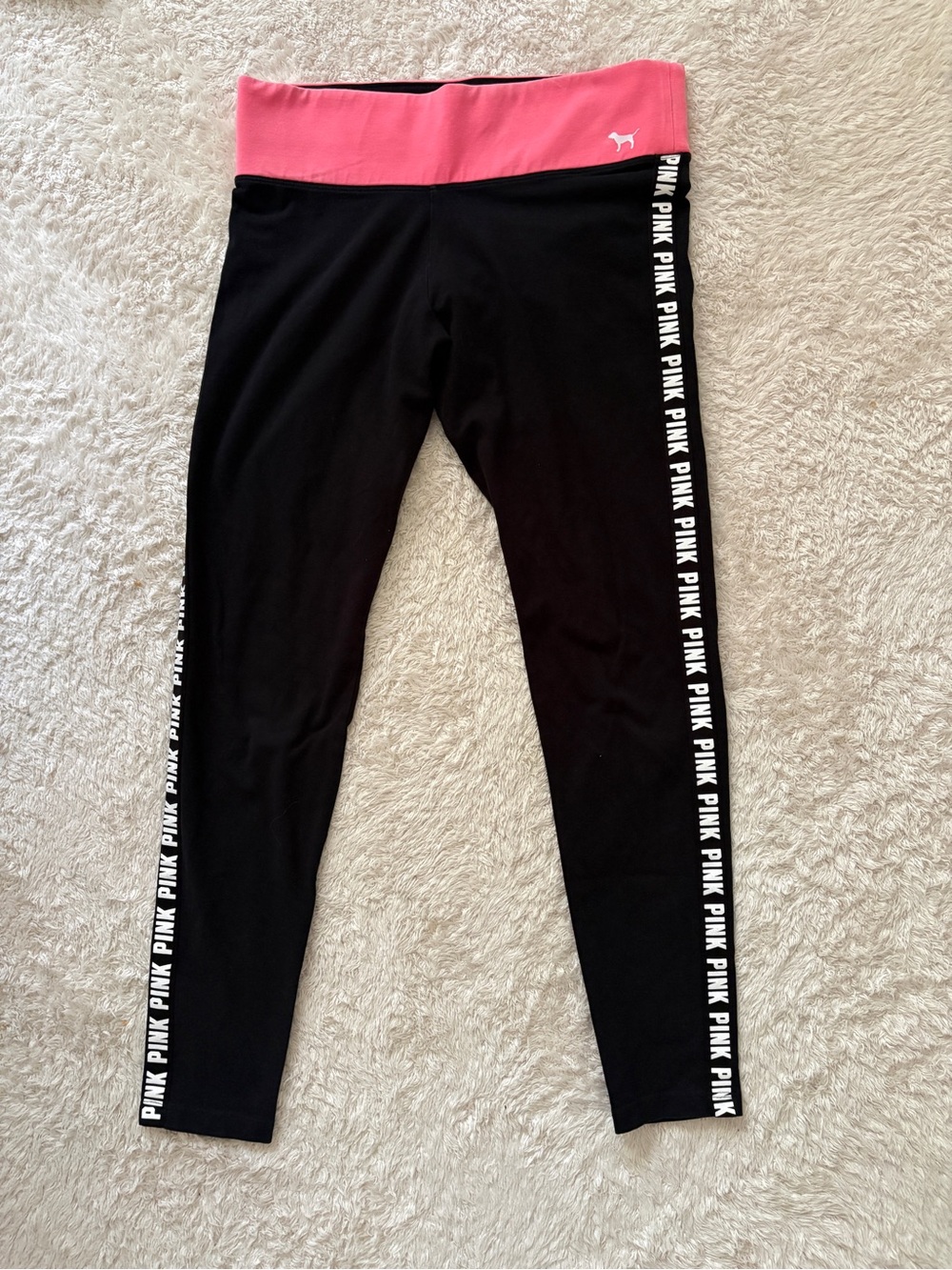 PINK Black Leggings with Pink Waistband